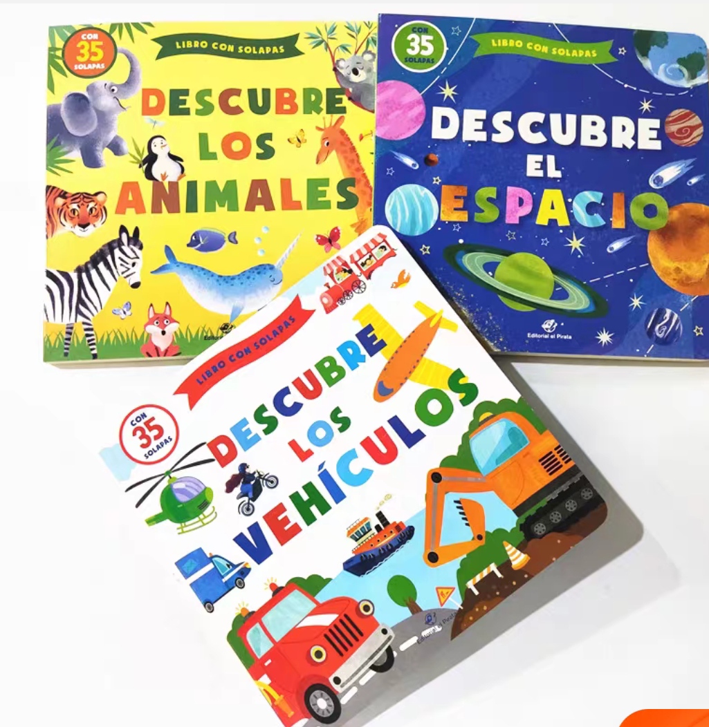 Kids Early Education Books - 段ボールの本を読んで3D画像を学ぶ,ランダムな2冊の本,親子,赤ちゃん,スペイン語,幼児教育,かわいい,1〜3歳