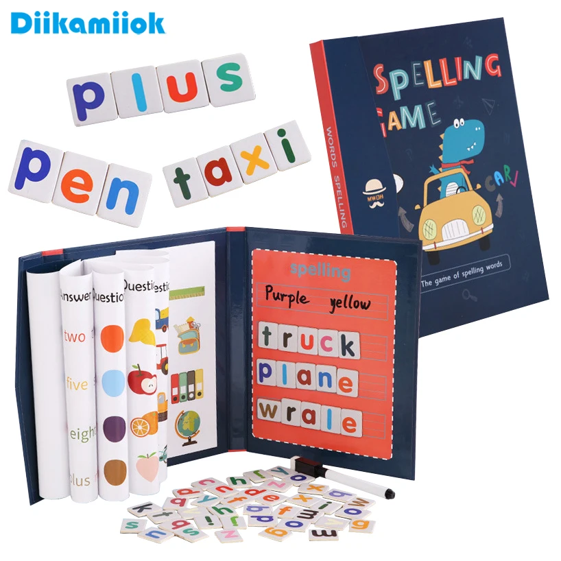 Kids Educational Games Learn English - 1pc 磁気アルファベットスペル単語パズルゲーム子供のための英語教材子供学習教育木のおもちゃ