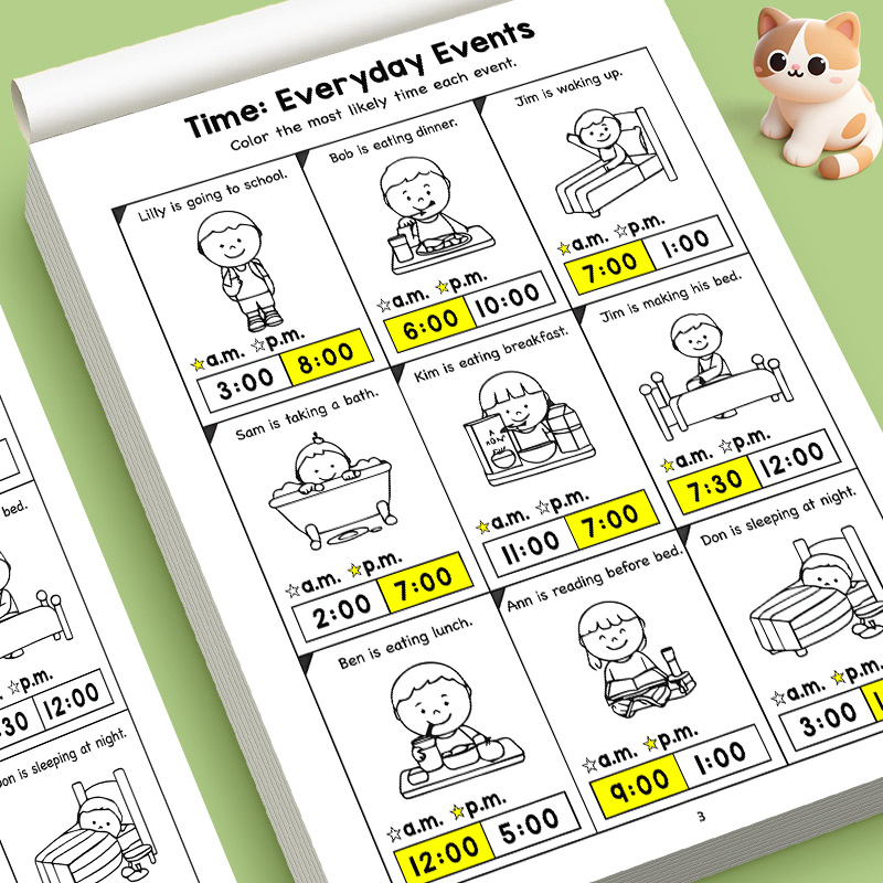Kids Education Worksheet - 子供向け時間学習ワークブック、アナログ時計の読み方練習アクティビティブック、早期数学時間学習ワークシート