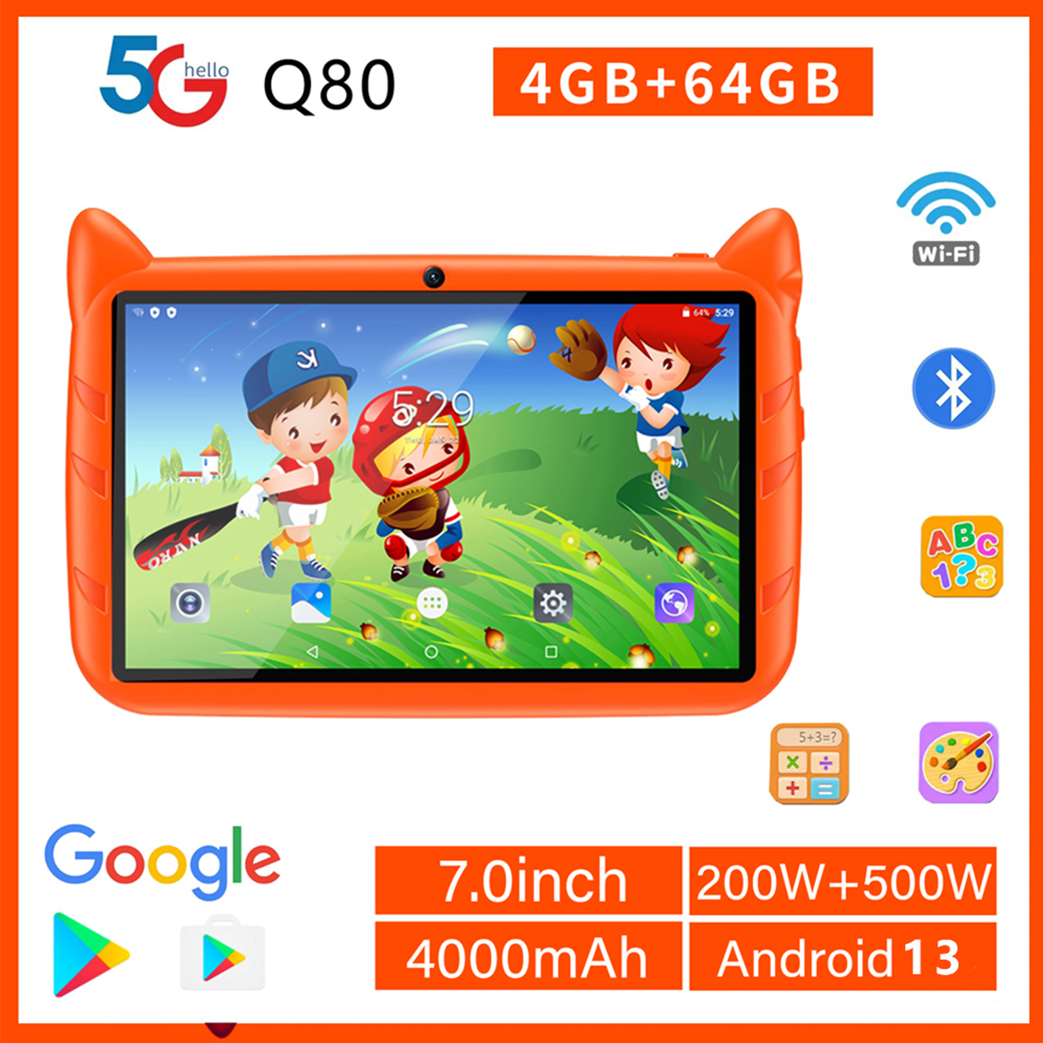 Kids Educational Games Learn English - Googleの学習,教育,ゲーム,Bluetooth, 5G,wifi,4GB RAM, 64GB ROM, 7インチ,クアッドコアを備えたAndroid13タブレット