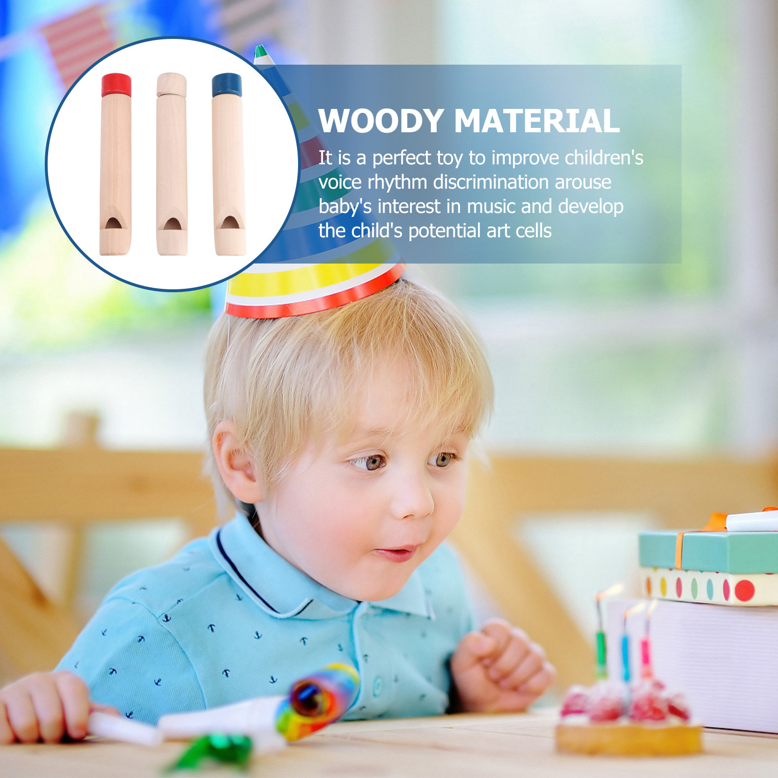 Kids Education Design - 子供用木製トランペットホイッスル3個セット、音声変更機能付き、スムーズで環境に優しい早期音楽教育楽器、誕生日プレゼントに最適