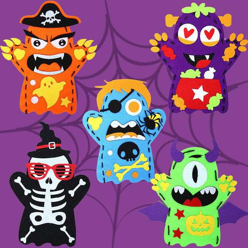 Kids Education Usa - 子供のためのハロウィーンの手描きのぬいぐるみ,手作りのおもちゃ,フェルト,劇場,幼稚園の物語,創造的な材料,2個