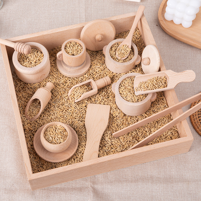 Montessori Shelf Toy - モンテッソーリ感覚啓発パズルおもちゃセット模擬キッチンティーセット家族体験幼児教育木のおもちゃ