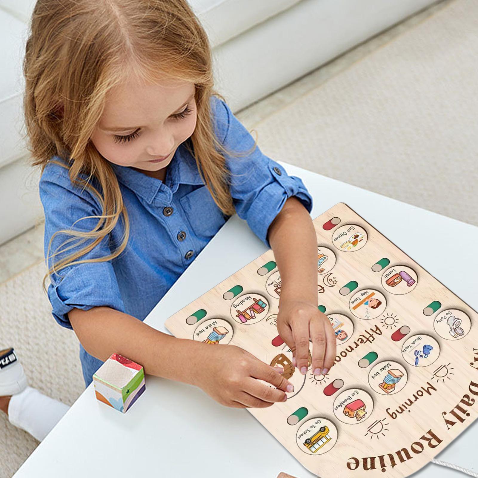 Kids Education Planner - 子供のための毎日のルーチンチャート 朝寝る時 毎日のルーチンチャート 子供のための木製プランナーボード 教育玩具 朝の学校