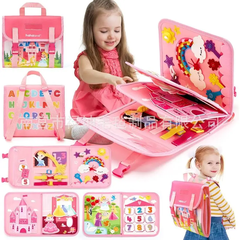 Kids Early Education Books - モンテッソーリプリンセス フェルトビジーボード 幼児向け生活スキル学習 早期教育感覚ストーリーブック 携帯用子供向け知育玩具