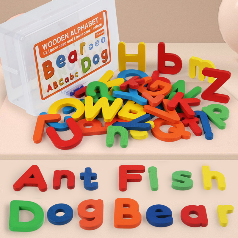 Kids Educational Games Learn English - 子供のためのモンテッソーリ木製英語文字セット,大文字と小文字,認知スペル,早期学習,教育玩具