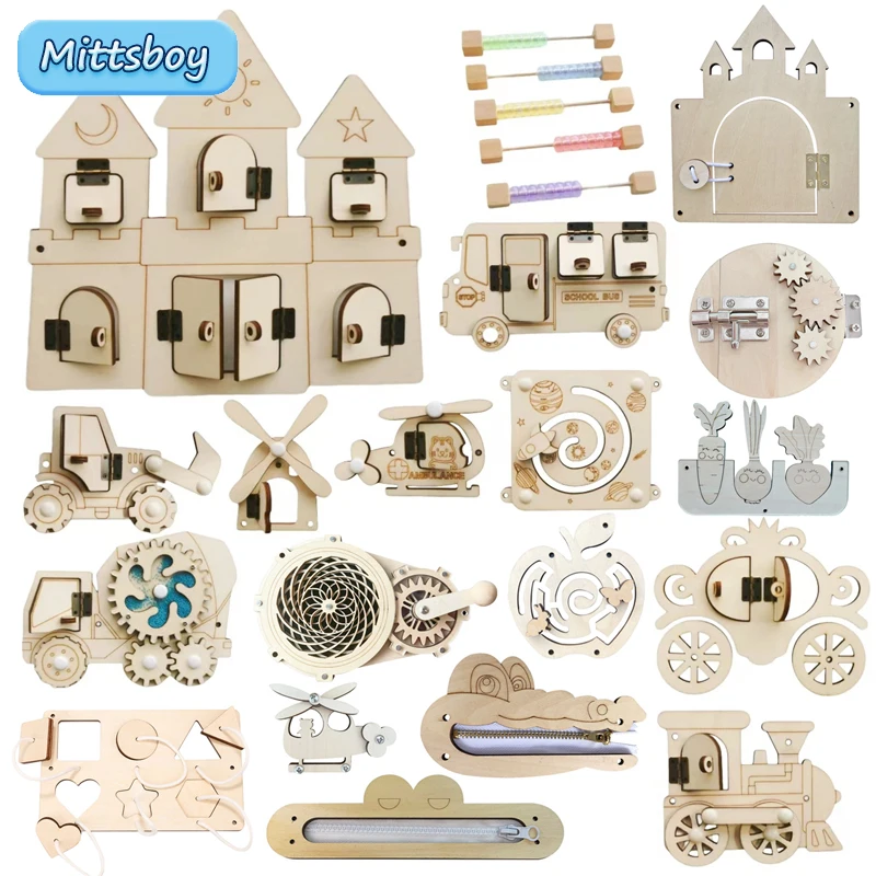 Kids Education Usa - モンテッソーリビジーボード DIY 木製アクセサリー早期ボール計算ブルドーザー城ヘリコプター教育玩具子供のためのギフト