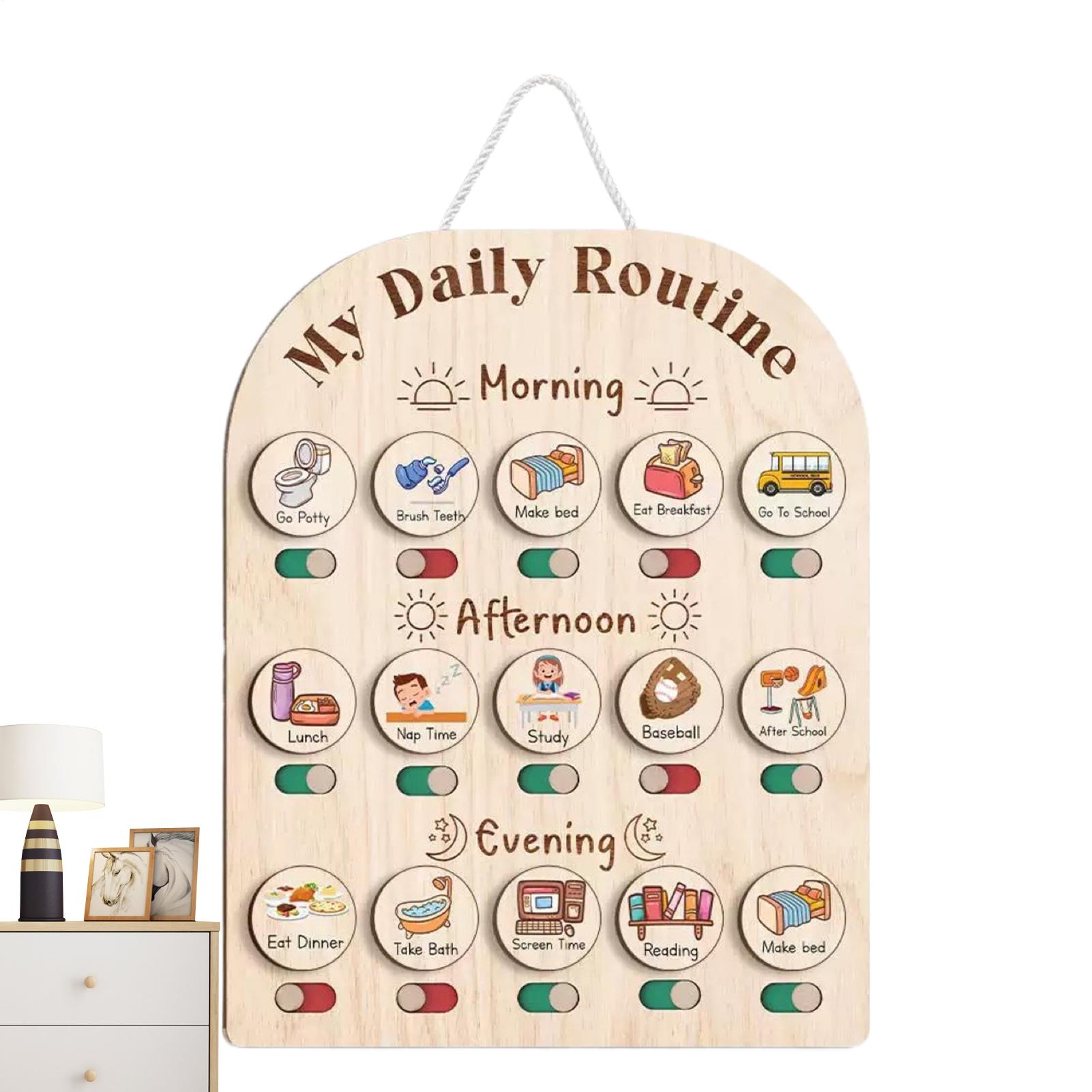 Kids Education Planner - 子供のためのビジュアルスケジュール朝寝時間毎日のルーチンチャート子供のための知育玩具木製プランナーボード朝学校