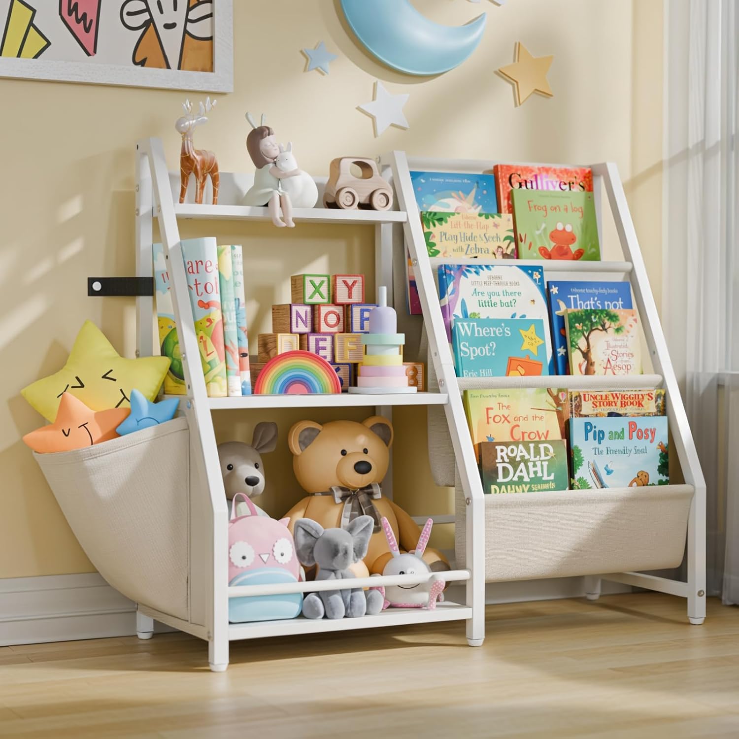 Montessori Shelf Toy - 3段式子供用本棚とおもちゃ収納、子供用ブックスリングシェルフ、子供用モンテッソーリベビー幼児用本棚、子供用本棚、T