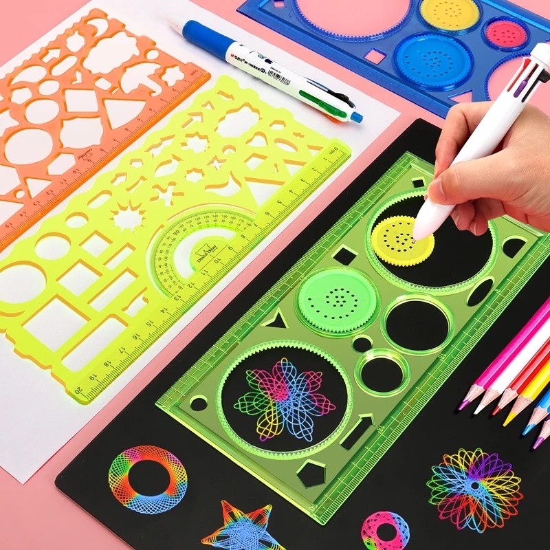 幾何学模様スパイログラフ描画ステンシルセット絵画テンプレート - Kids Education Template のレビューと価格