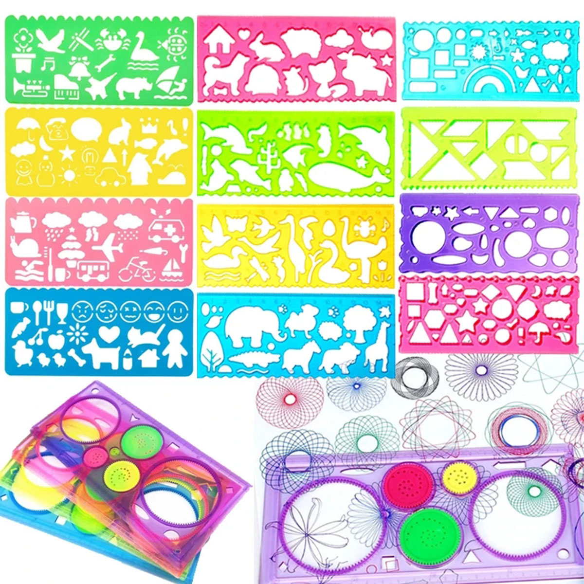 幾何学スピログラフ描画ステンシルセット絵画テンプレート定規ア - Kids Education Template のレビューと価格