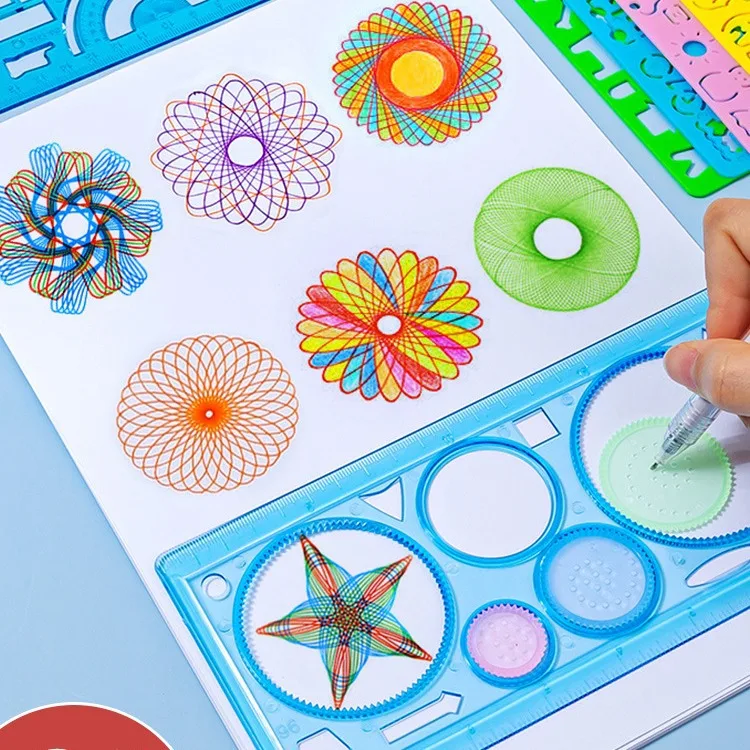 ジオメトリスパイログラフ描画ステンシルセット動物絵画テンプレ - Kids Education Template のレビューと価格