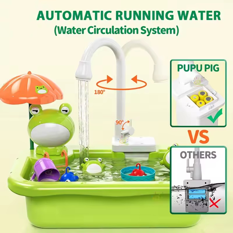 新しい子供用キッチンシンク電動食器洗い機、水が流れるおもちゃ - Kids Education Design のレビューと価格