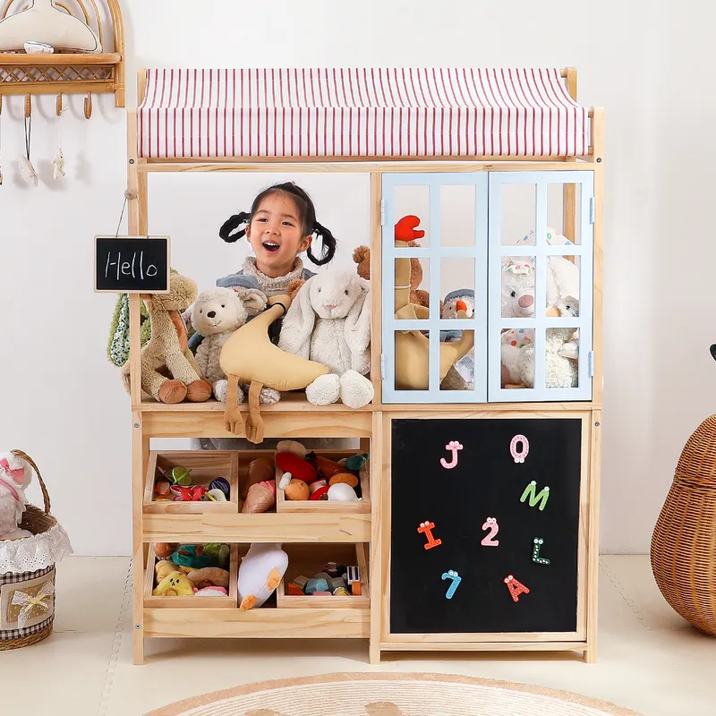 無垢材製子供用おもちゃ収納ラック モンテッソーリプレイハウス - Montessori Shelf Toy のレビューと価格