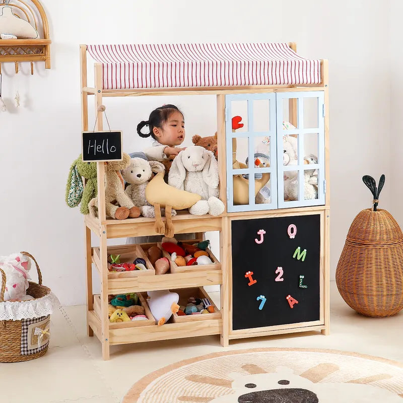無垢材製子供用おもちゃ収納ラック モンテッソーリプレイハウス - Montessori Shelf Toy のレビューと価格
